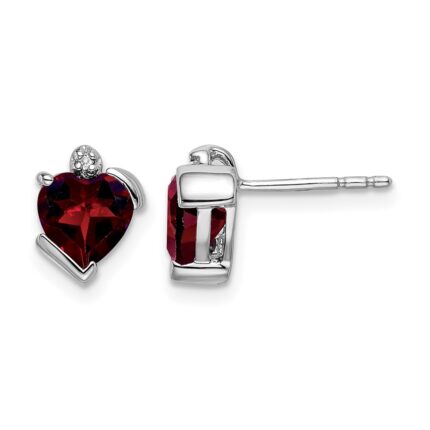 14k White Gold Garnet and Diamond Heart Earrings