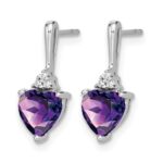 10k White Gold Amethyst and Diamond Heart Earrings - Image 2