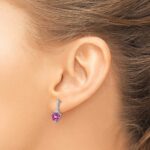 14k White Gold 6mm Heart Lab Created Pink Sapphire and Diamond Post Earrings - Image 3