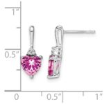 14k White Gold 6mm Heart Lab Created Pink Sapphire and Diamond Post Earrings - Image 4