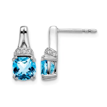 14k White Gold Blue Topaz and Diamond Earrings