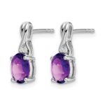 14k White Gold Oval Amethyst and Diamond Earrings - Image 2