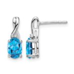 14k White Gold Oval Blue Topaz and Diamond Earrings