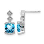 14k White Gold Blue Topaz and Diamond Earrings