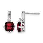 14k White Gold Cushion Garnet and Diamond Earrings