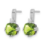10k White Gold Cushion Peridot and Diamond Earrings - Image 2