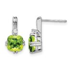 14k White Gold Cushion Peridot and Diamond Earrings