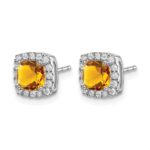 14k White Gold Cushion Citrine and Diamond Halo Earrings - Image 2