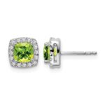 14k White Gold Cushion Peridot and Diamond Halo Earrings