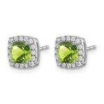 14k White Gold Cushion Peridot and Diamond Halo Earrings - Image 2