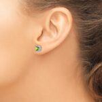 14k White Gold Cushion Peridot and Diamond Halo Earrings - Image 3