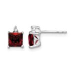 14k White Gold Princess Garnet and Diamond Earrings