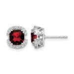 14k White Gold Cushion Garnet and Diamond Halo Earrings