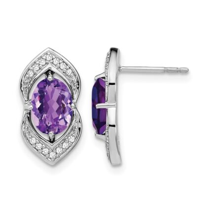14k White Gold Amethyst and Diamond Post Earrings