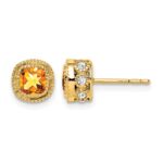14k Cushion Citrine and Diamond Earrings