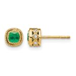 14k 3.4mm Cushion Emerald and Diamond Post Earrings