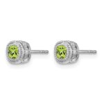 14k White Gold Cushion Peridot and Diamond Earrings - Image 2