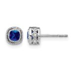 10k White Gold Cushion Sapphire and Diamond Earrings