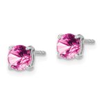 14k White Gold 5mm Round Lab Created Pink Sapphire Post Earrings - Image 2