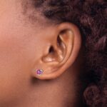 14k White Gold 5mm Heart Lab Created Pink Sapphire Post Earrings - Image 3