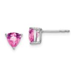 14k White Gold 5mm Trillion Lab Created Pink Sapphire Post Earrings