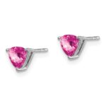 14k White Gold 5mm Trillion Lab Created Pink Sapphire Post Earrings - Image 2
