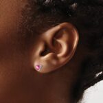 14k White Gold 5mm Trillion Lab Created Pink Sapphire Post Earrings - Image 3