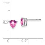 14k White Gold 5mm Trillion Lab Created Pink Sapphire Post Earrings - Image 4