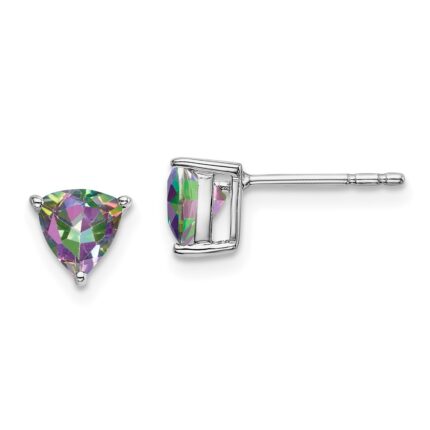 14k White Gold 5mm Trillion Mystic Fire Topaz Post Earrings