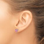 14k White Gold 6mm Heart Lab Created Pink Sapphire Post Earrings - Image 3