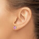 14k White Gold 7x5mm Oval Lab Created Pink Sapphire and Diamond Post Earrings - Image 3