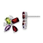 14k White Gold Amethyst/Peridot/Garnet/Diamond Earrings