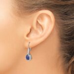 14k White Gold Pear Lapis and Diamond Leverback Earrings - Image 3