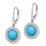 14k White Gold Turquoise and Diamond Leverback Earrings - Image 2