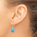 14k White Gold Turquoise and Diamond Leverback Earrings - Image 3