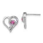 14k White Gold Pink Sapphire and Diamond Heart Post Earrings