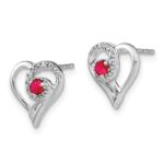 14k White Gold Ruby and Diamond Heart Post Earrings - Image 2