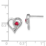 14k White Gold Ruby and Diamond Heart Post Earrings - Image 4