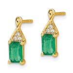14k 6x4mm Emerald-cut Emerald and Diamond Post Earrings - Image 2