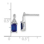14k White Gold 6x4mm Emerald-cut Sapphire and Diamond Post Earrings - Image 4