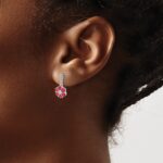 14kWhite Gold Polished Ruby and Diamond Floral Dangle Post Earrings - Image 3