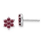 14k White Gold Garnet Floral Post Earrings