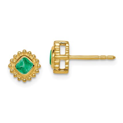 14k 3.4mm Cushion Emerald Post Earrings