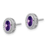 14k White Gold Oval Amethyst Post Earrings - Image 2