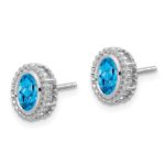 10k White Gold Oval Blue Topaz Post Earrings - Image 2