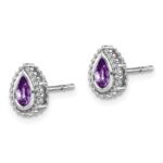 14k White Gold Pear Amethyst Post Earrings - Image 2