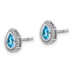 14k White Gold Pear Blue Topaz Post Earrings - Image 2