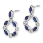 14k White Gold Marquise Sapphire and Diamond Circle Dangle Post Earrings - Image 2