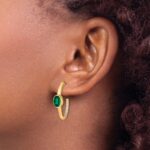 14k 7x5mm Oval Lab Created Emerald and Diamond J-Hoop Post Earrings - Image 3