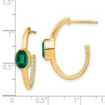 14k 7x5mm Oval Lab Created Emerald and Diamond J-Hoop Post Earrings - Image 4